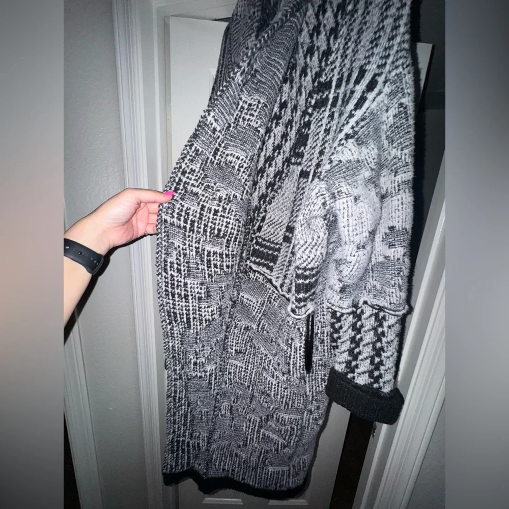 Free people mixed knit maxi cardigan sweater Harlow black white size small - Picture 5 of 11